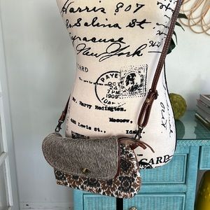 Myra Bag Serious Humour  & Crossbody Bag Upcycled Canvas, Rug, Leather & Cowhide